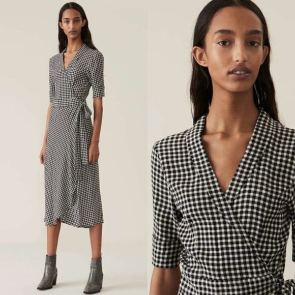 New Ganni Printed Crepe Wrap Midi Dress NWT Size 0 US - Picture 5 of 15